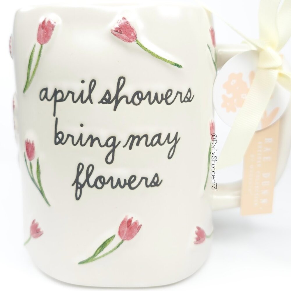 Rae Dunn "april showers bring may flowers" Embossed Tulip Ceramic Coffee Mug